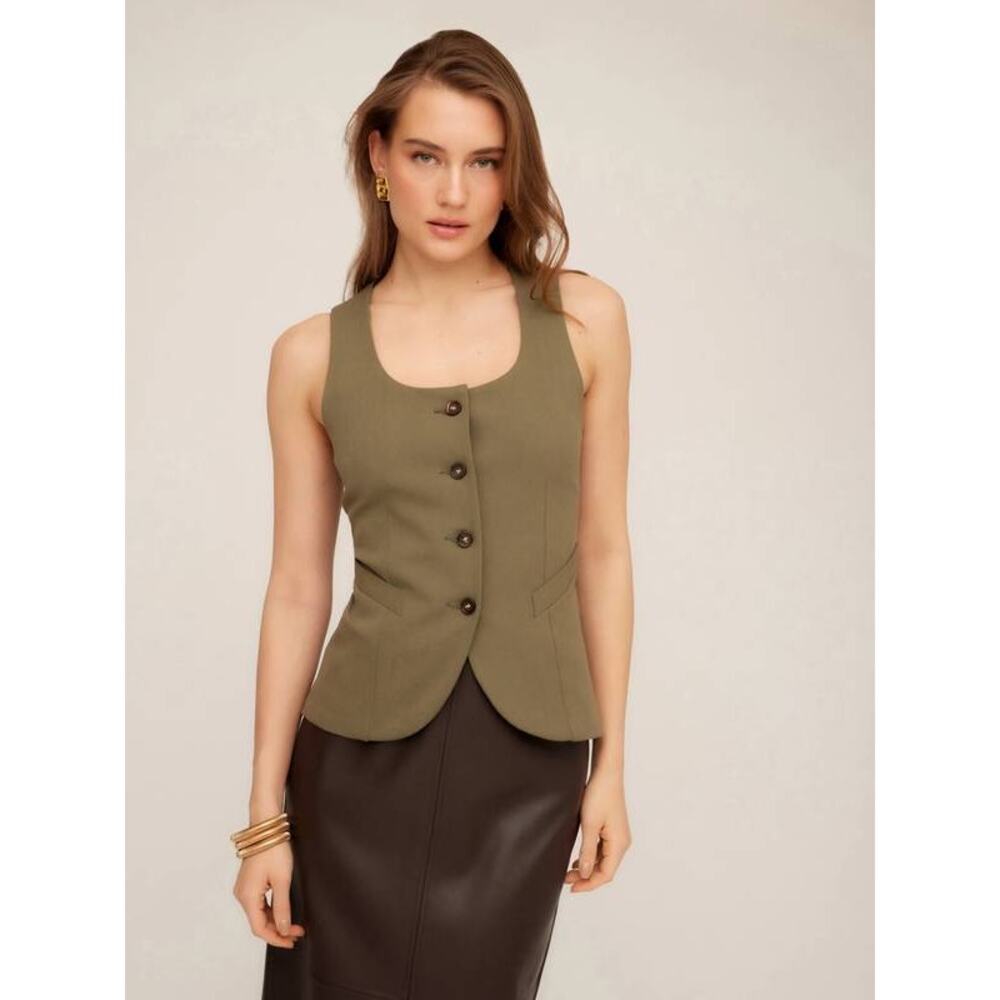 Fifteen Twenty Joni Button Up Vest in Light Olive XS NWT Minimalist QuietLuxury